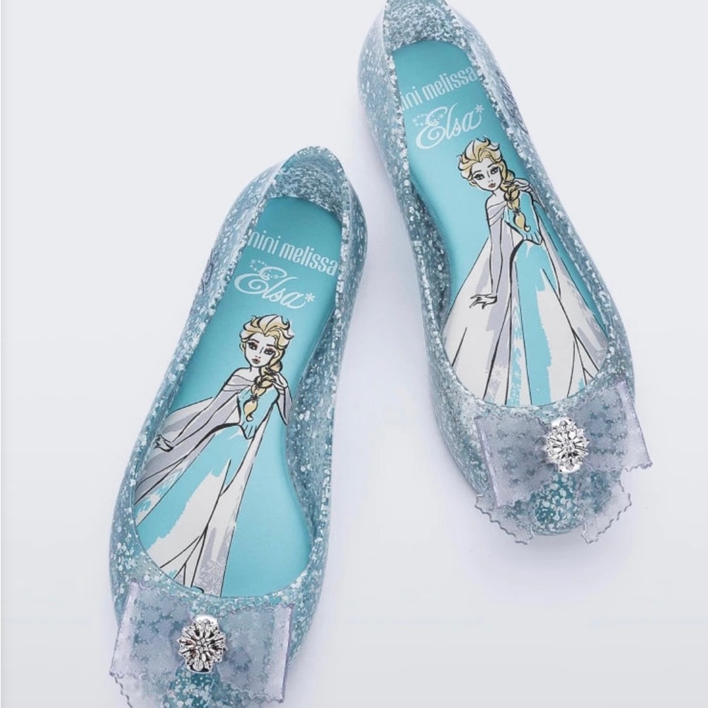 Mini Melissa Elsa Glitter Blue Dress Shoes with Bow